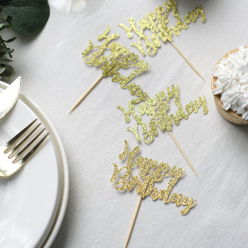 Elevate Your Birthday Party with Glitter Gold Cake Picks