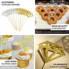 Diamond Ring Design Glitter Gold Cupcake Toppers 24 Pack