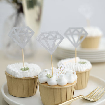 Add Sparkle and Elegance to Your Cakes with Silver Diamond Ring Cupcake Toppers