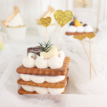 Create a Dazzling Dessert Display with Gold Glittered Heart Party Picks