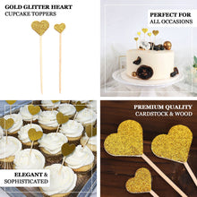Heart Shaped Gold Glitter Cupcake Topper Picks 24 Pack