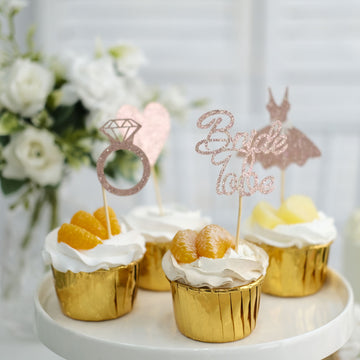 Add a Touch of Glamour with Rose Gold Glitter Bridal Shower Cupcake Toppers