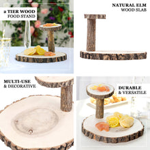 8inch 2-Tier Natural Elm Wood Slice Cheese Board Cupcake Stand, Rustic Centerpiece