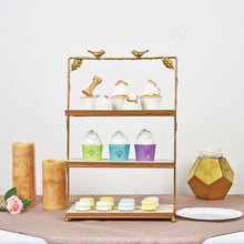 Rectangular Rustic Gold and Wood 3 Tier Centerpiece with Slice Cheese Board and Cupcake Stand