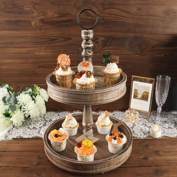 Rustic Brown 2-Tier Wooden Serving Tray Stand - A Versatile and Stylish Addition to Your Home