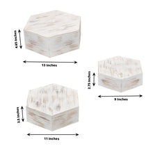 Set of 3 | Whitewashed Hexagonal Wooden Dessert Holder Display Boxes