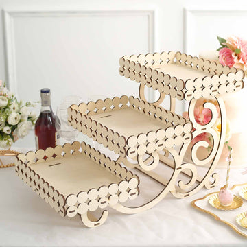 Rustic Natural-Colored 3-Tier Wooden Mini Cake Tray for Impressive Displays