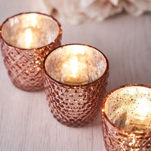 Geometric Design Metallic Blush and Rose Gold Mercury Glass Votive Tealight 3 Inch Candle Holders 6 Pack