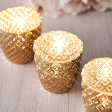 Geometric Design Metallic Gold Mercury Glass Votive Tealight 3 Inch Candle Holders 6 Pack