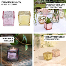 Blush Rose Gold Square Tealight Votive Candle Glittered Holders Mercury Glass 2 Inch