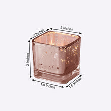 2 Inch Square Mercury Glass Tealight Candle Glittered Holders Blush Rose Gold For Votives