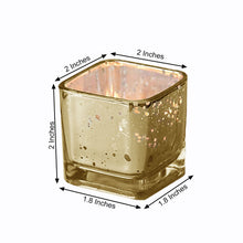2 Inch Square Mercury Glass Tealight Candle Glittered Holders Gold For Votives