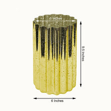 Gold 9 Inch Mercury Glass Cylinder Pillar Vase With Wavy Column Design