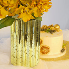 Mercury Glass Hurricane Candle Holder In Gold With Wavy Column Design 9 Inch