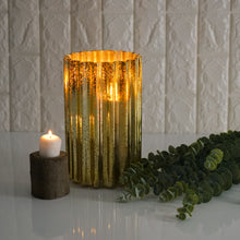9 Inch Cylinder Pillar Vase With Wavy Column Design In Gold Mercury Glass 