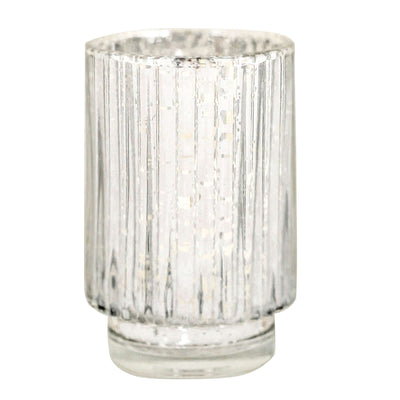 Clear ribbed glass candle holder, elegant design for home decor.