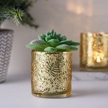 6 Pack Votive Tealight Holders in Gold Mercury Glass Palm Leaf 