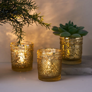 Elegant Gold Mercury Glass Primrose Candle Holders