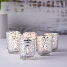 6 Pack Silver Mercury Glass Primrose Candle Holders for Votive Tealights