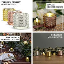 Mercury Glass 3 Inch Tealight Votive Candle Holders Faceted Design Studded Blush and Rose Gold Color 6 Pack