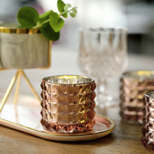 6 Pack of 3 Inch Faceted Studded Blush and Rose Gold Mercury Glass Tealight Votive Candle Holders 