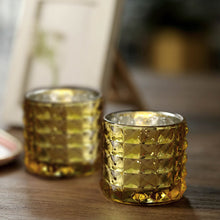 6 Pack Gold Mercury Glass Votive and Tealight Holders 3 Inch with Studs and Faceted Design