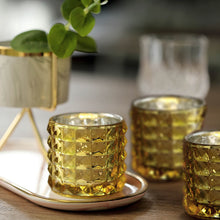 Mercury Glass 3 Inch Tealight Votive Candle Holders Faceted Design Studded Gold Color 6 Pack
