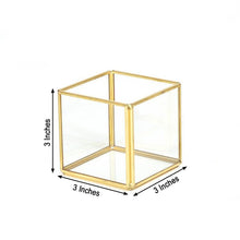Gold Rimmed Clear Glass Cube Candle Holder 3 Inch Square