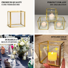 3 Inch Clear Glass Square Tealight Holder With Gold Edge Cube