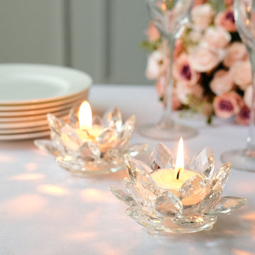 Elegant Clear Crystal Glass Lotus Flower Votive Candle Holders