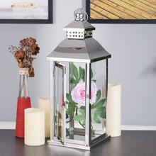 19inch Silver Prism Top Stainless Steel Candle Lantern Centerpiece Outdoor Metal Patio Lantern