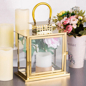 Gold Cage Top Stainless Steel Candle Lantern Centerpiece