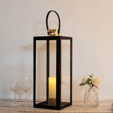 Enhance Your Space with the Black and Gold Top Stainless Steel Candle Lantern Centerpiece
