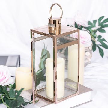 Enhance Your Space with the Rose Gold Vintage Top Stainless Steel Candle Lantern