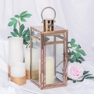 Add a Touch of Glamour with the Rose Gold Vintage Top Stainless Steel Candle Lantern