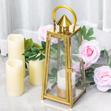 Gold Cone Top Stainless Steel Candle Lantern Centerpiece