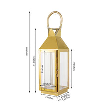 14inch Gold Crown Top Stainless Steel Candle Lantern Centerpiece Outdoor Metal Patio Lantern
