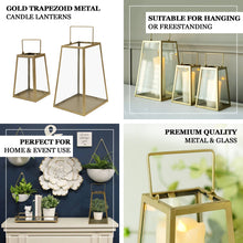 Gold Trapezoid Metal 6 Inch Geometric Hanging Terrariums Candle Lanterns 2 Pack