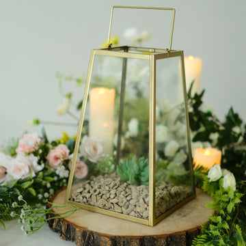 Add Elegance to Your Space with the Gold Trapezoid Metal Candle Lantern