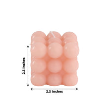 Blush Bubble Cube 2 Inch Decorative Paraffin Wax Unscented Long Burning Pillar Candles 2 Pack