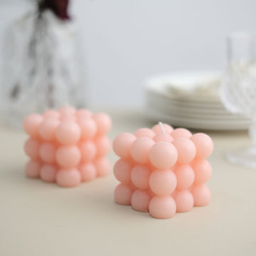 Blush Bubble Cube Decorative Paraffin Wax Candle Set for Event Decor