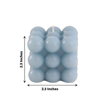 Dusty Blue Bubble Cube 2 Inch Decorative Paraffin Wax Unscented Long Burning Pillar Candles 2 Pack