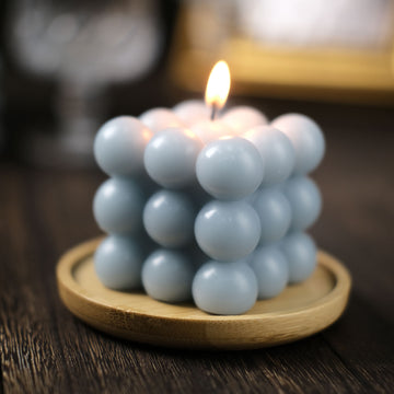 Elevate Your Décor with the Dusty Blue Bubble Cube Candle Set