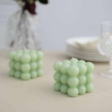 Unleash the Charm of the Sage Green Bubble Cube Candle