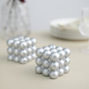 Elevate Your Interior Design with Metallic Silver Bubble Cube Candles