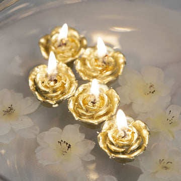 Stunning Gold Mini Rose Flower Floating Candles for Versatile Event Decor