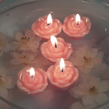 12 Pack Pink Mini Rose Flower Floating Candles
