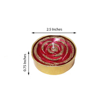 2 Pack of Red & Gold Unscented Dripless Wax Glitter Rose Tealight Candles