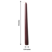 12 Pack 10 Inch Burgundy Unscented Wax Taper Candles