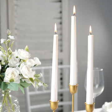 Versatile and Practical Metallic Pearl White Taper Candles